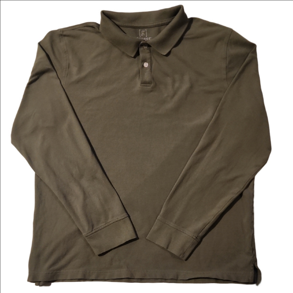 3/$20 George Men's Dark Olive Long Sleeve Polo Shirt